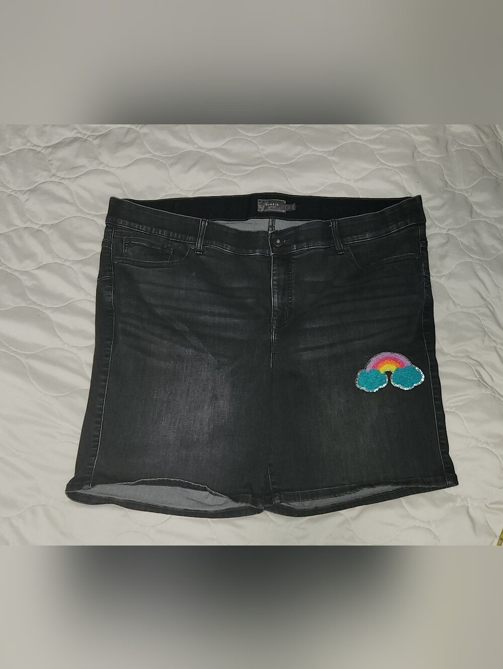 Torrid Black Denim Shorts Jorts with Rainbow Patch